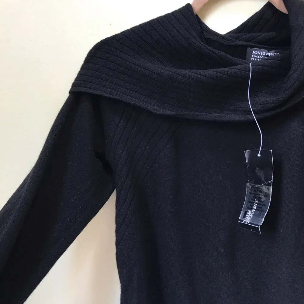 Jones New York NEW 100% Cashmere Sweater Cowl Shawl Collar Ribbed Minimalist P L - Picture 2 of 15